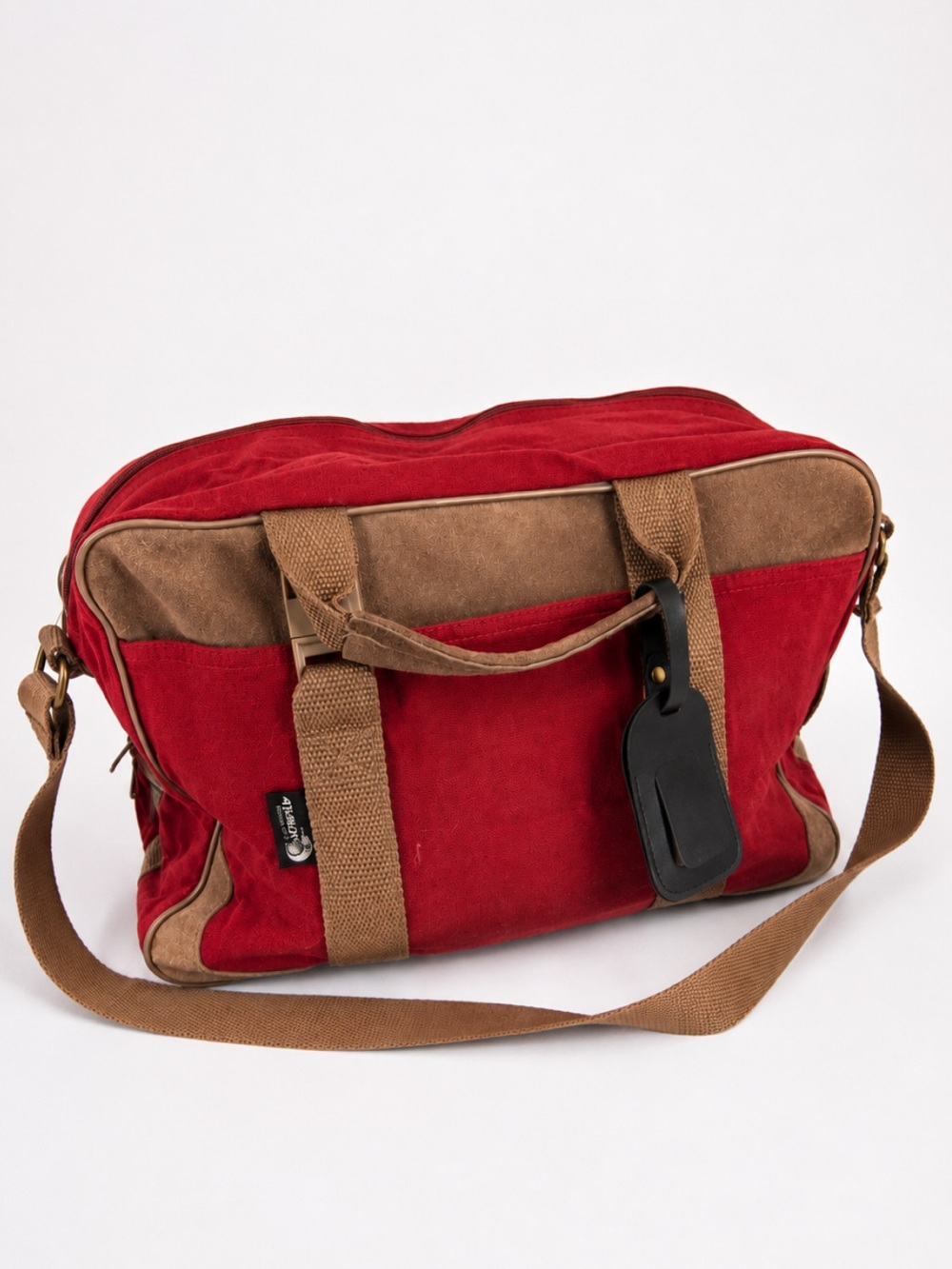Vintage Athalon Denver USA Red Canvas Bag Tan Leather Suede Trim Duffle Travel